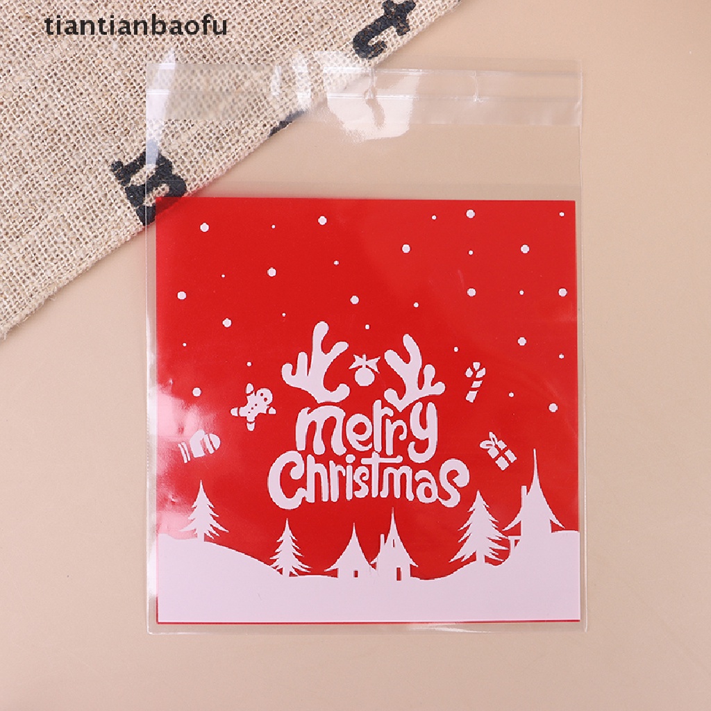 [tiantianbaofu] 100 Pcs Tas Natal Permen Cookie Self-Adhesive Bags Snack Packaging Bags Butik