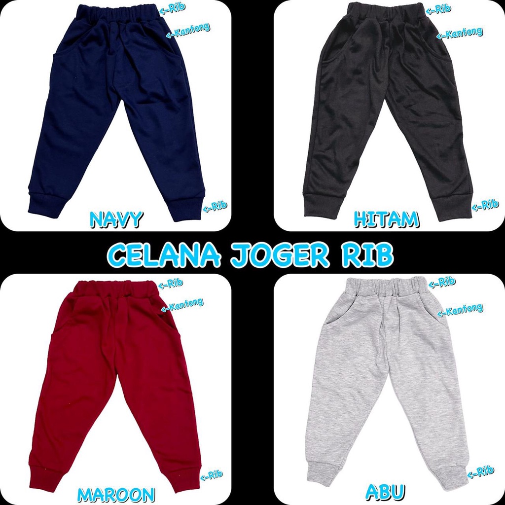 3S YEYA - CELANA PANJANG JOGER RIB SANTAI FASHION ANAK POLOS ABU/MERAH MAROON/BIRU NAVY/HITAM