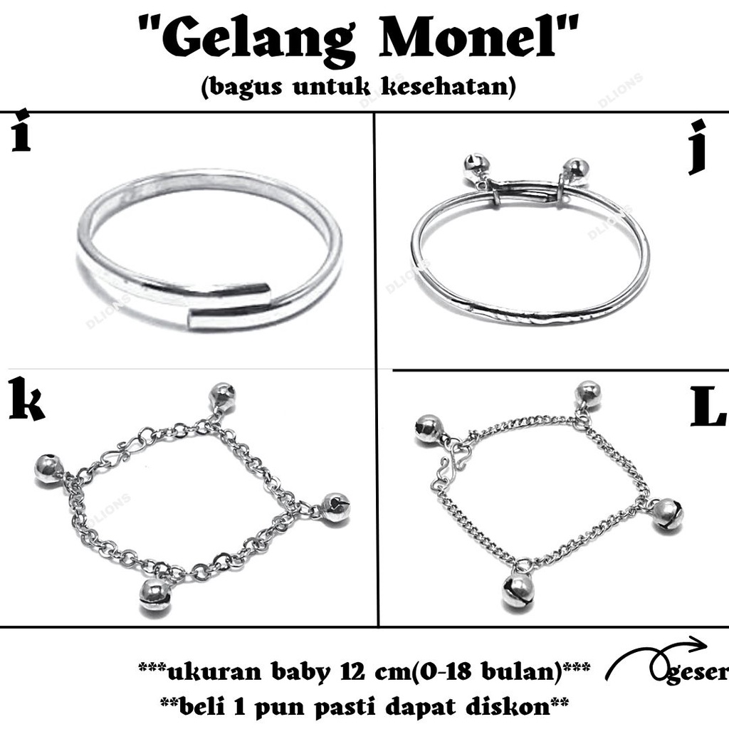 gelang monel bayi (0-18 bulan) diameter 12 cm,bagus untuk kesehatan,tidak berkarat,tidak luntur,tidak membuat gatal pada kulit,semakin mengkilap jika terkena air dan sabun