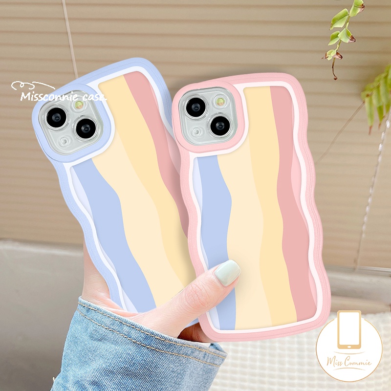 IPHONE Case Kompatibel Untuk Iphone11 14 13 12 Pro Max XR 7Plus 8Plus X XS Max 6 8 6s 7plus14 Plus Se2020 Shockproof Wavy Edge Colorful Rainbow Cases Cover