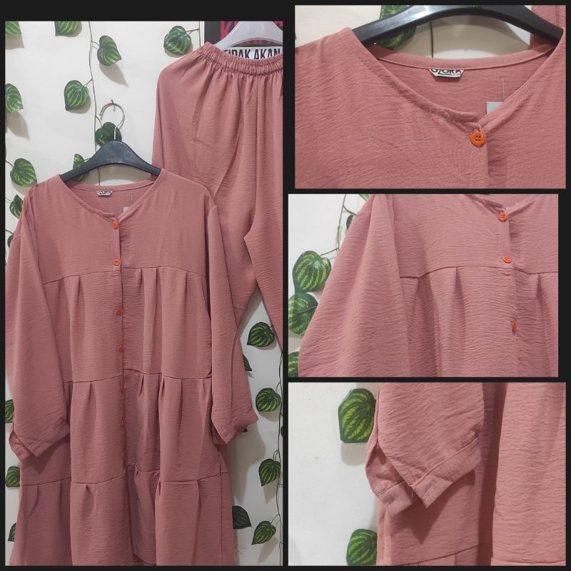 Oz003 setelan tunik wanita cringkle soft rample terbaru