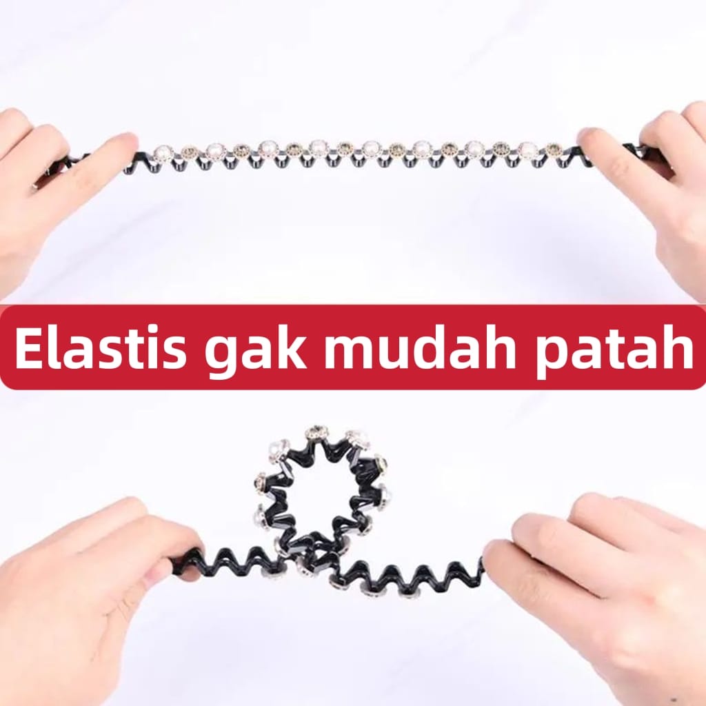 Bando korea wanita bando mutiara motif gelombang elegan import terbaru