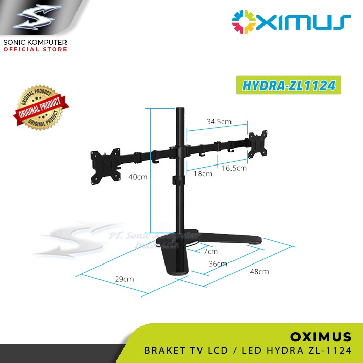 Bracket Meja LCD LED TV 2 Monitor 13&quot; - 27&quot; OXIMUS HYDRA ZL1124 ZL 1124