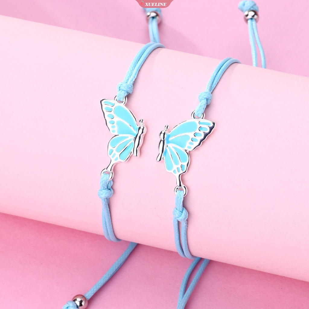 2pcs/set Kupu-Kupu Pesona Gelang Perempuan Gadis Persahabatan Gelang Tenun Tangan Tali Tersembunyi Gelang Hadiah Ibu Anak [ZXL]