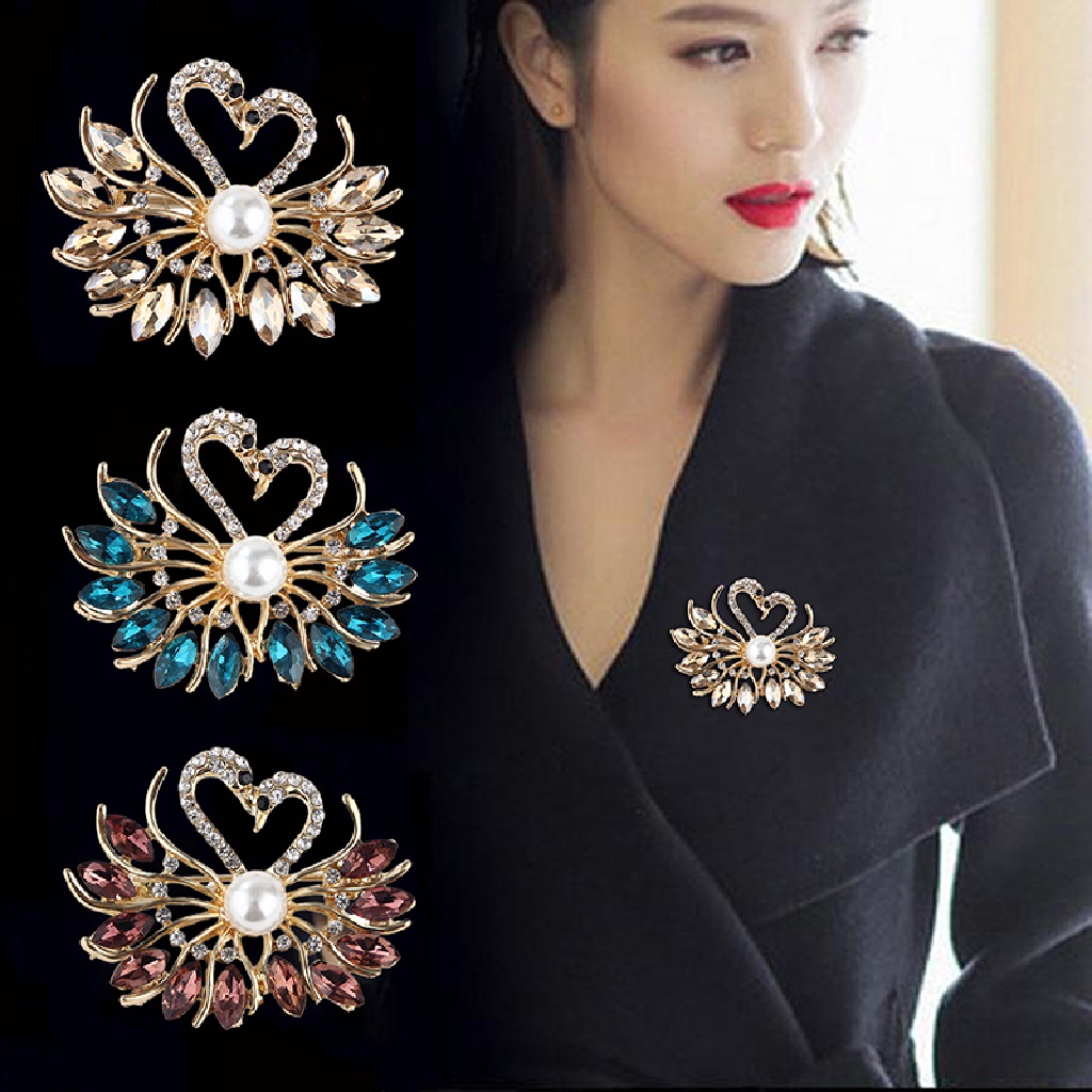 /Fashion Hot// Fashion// Lucu Kristal Mutiara Swan Bros Untuk Wanita Perhiasan Pernikahan Vintage Lapel Pin.