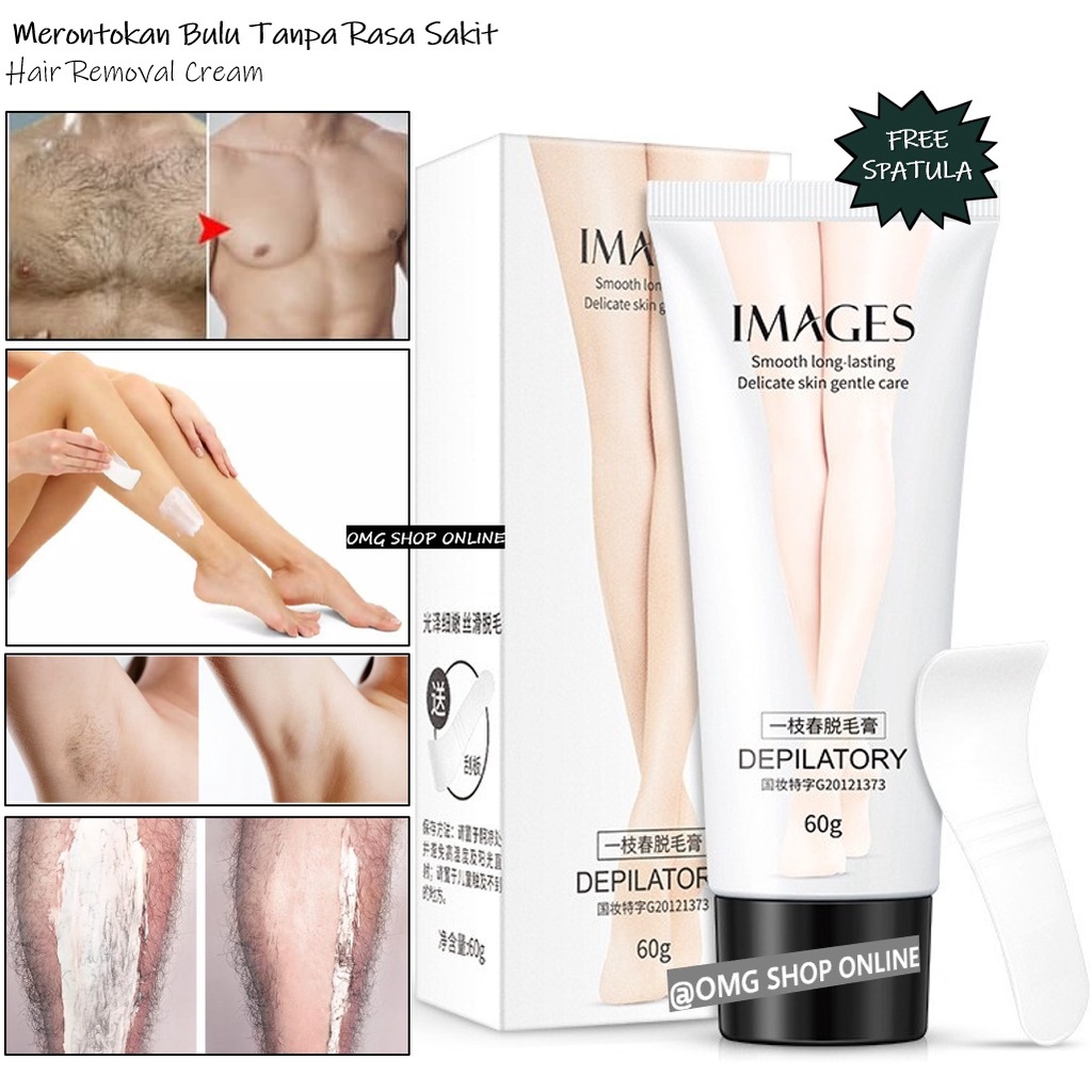 GRATIS Spatula !!! Images Hair Removal Cream Penghilang Bulu Tanpa Iritasi 60 Gr (Depilatory Cream) / Krim Penghilang Rambut Alami Perontok Bulu Permanen Perontok Bulu Ketiak Bulu Kaki Tangan Perontok Bulu Kemaluan Miss V Krim Pencabut Bulu Pemutih Kulit