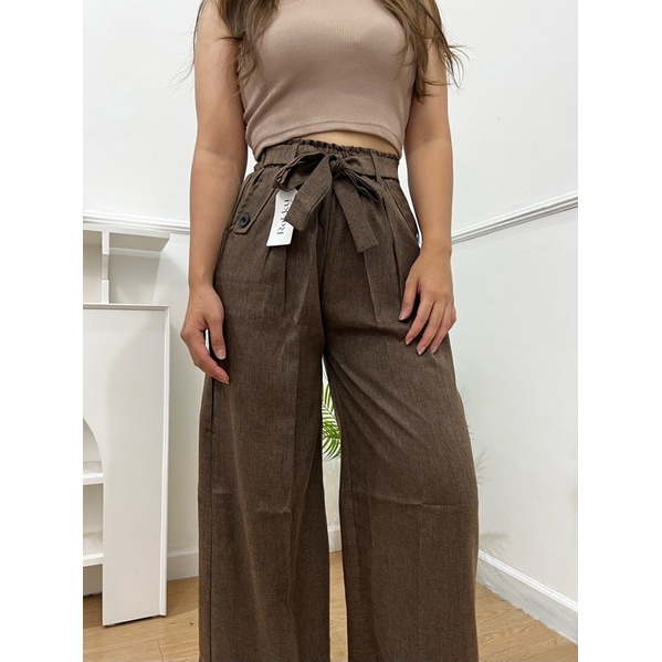 Shea Pants - Celana Highwaist Tali - Celana Jeans West - Kulot Casual Korea Kekinian Terbaru Rakku