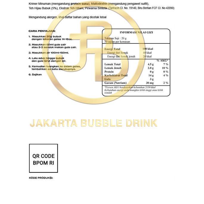 

[PRODUK 0RA9A] Bubuk Minuman GREEN TEA 1 KG - Jakarta Bubble Drink BJN