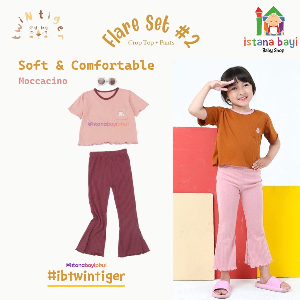 Twin Tiger Flare Set Crop Top / Setelan Anak Cewe 1-4 Tahun