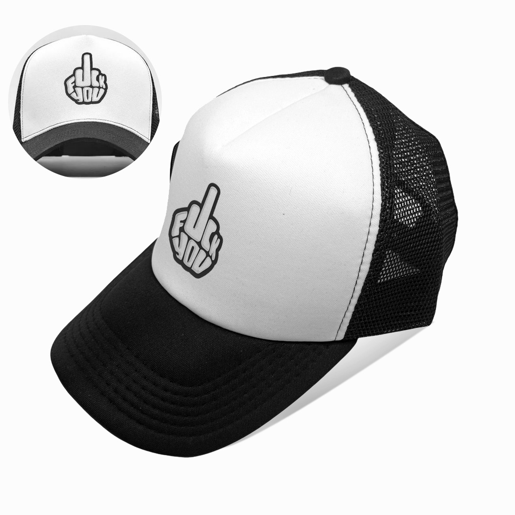 Topi Jaring Sablon Kata Kata Warna Hitam Putih