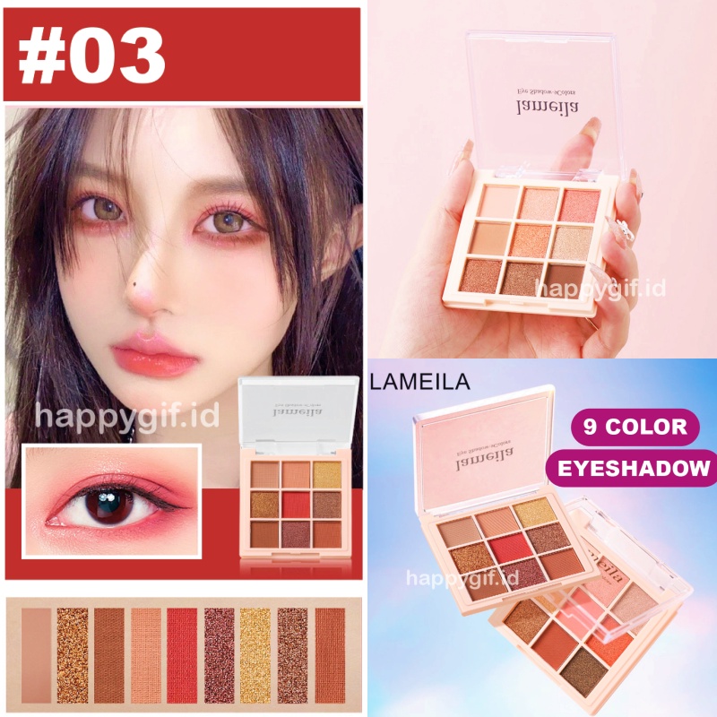 LAMEILA 9 Colors New Eyeshadow Free Kuas Pallete Waterproof LA209 5194