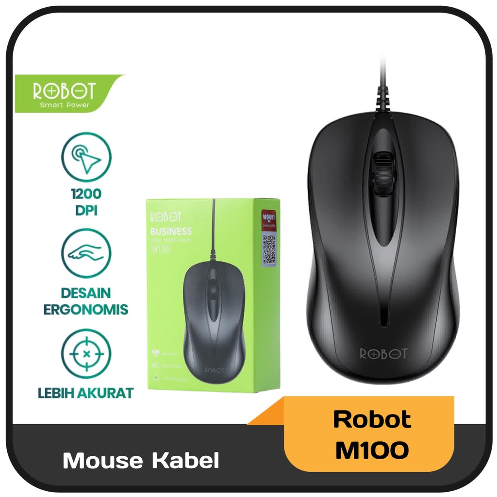 Mouse Kabel Robot M120/M100 1000 DPI Wired Mouse Black