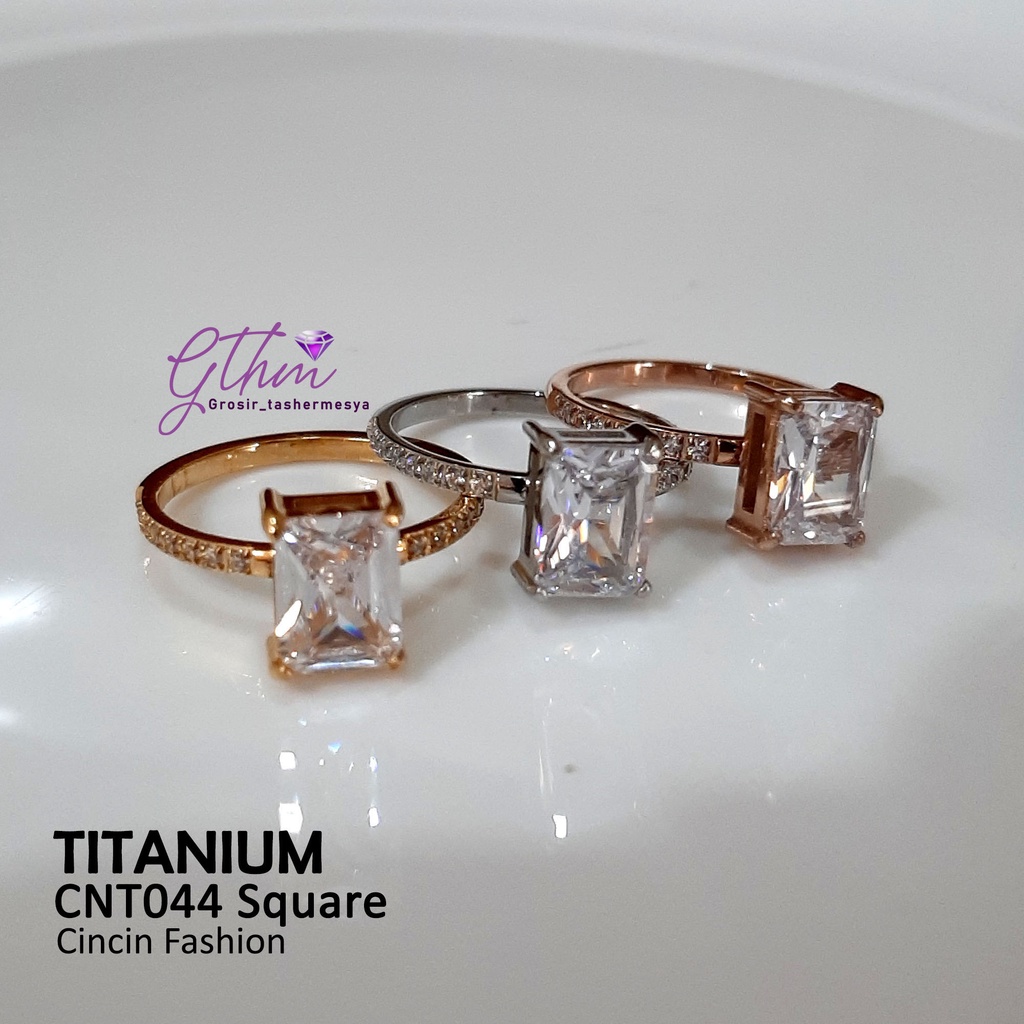 Cincin Wanita Titanium Mata Kotak Square Cubic Mewah Elegan Anti Karat Stainless Steel Perhiasan Import premium cnt044