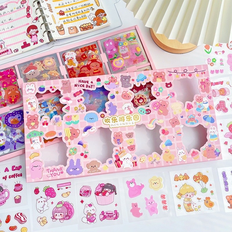 

200pcs sticker kartun stiker diy waterproof anti air tumblr lucu pastel beruang kelinci