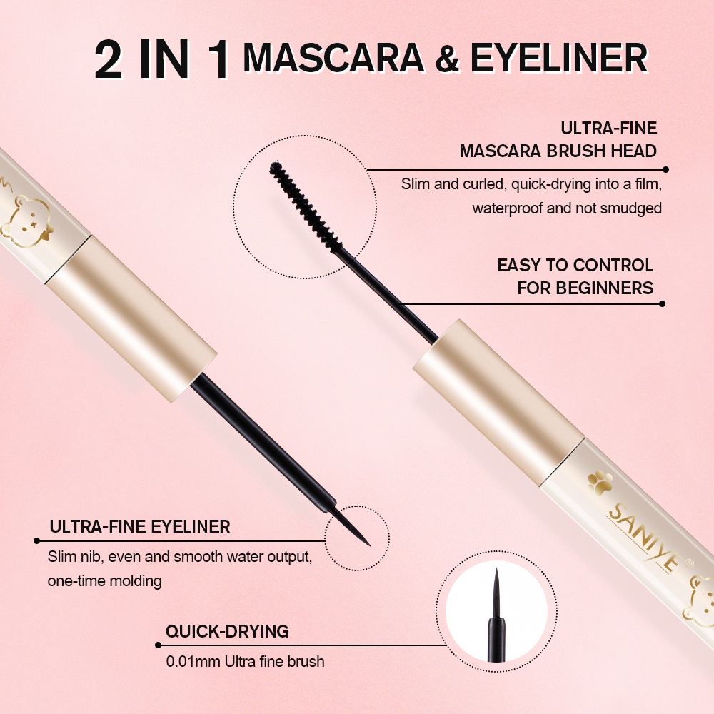 [ 100%ORIGINAL &amp; READY ] BPOM SANIYE MASCARA EYELINER 2 IN 1KUAS LEMBUT &amp; TAHAN LAMA - [ EYELINER + MASCARA ]