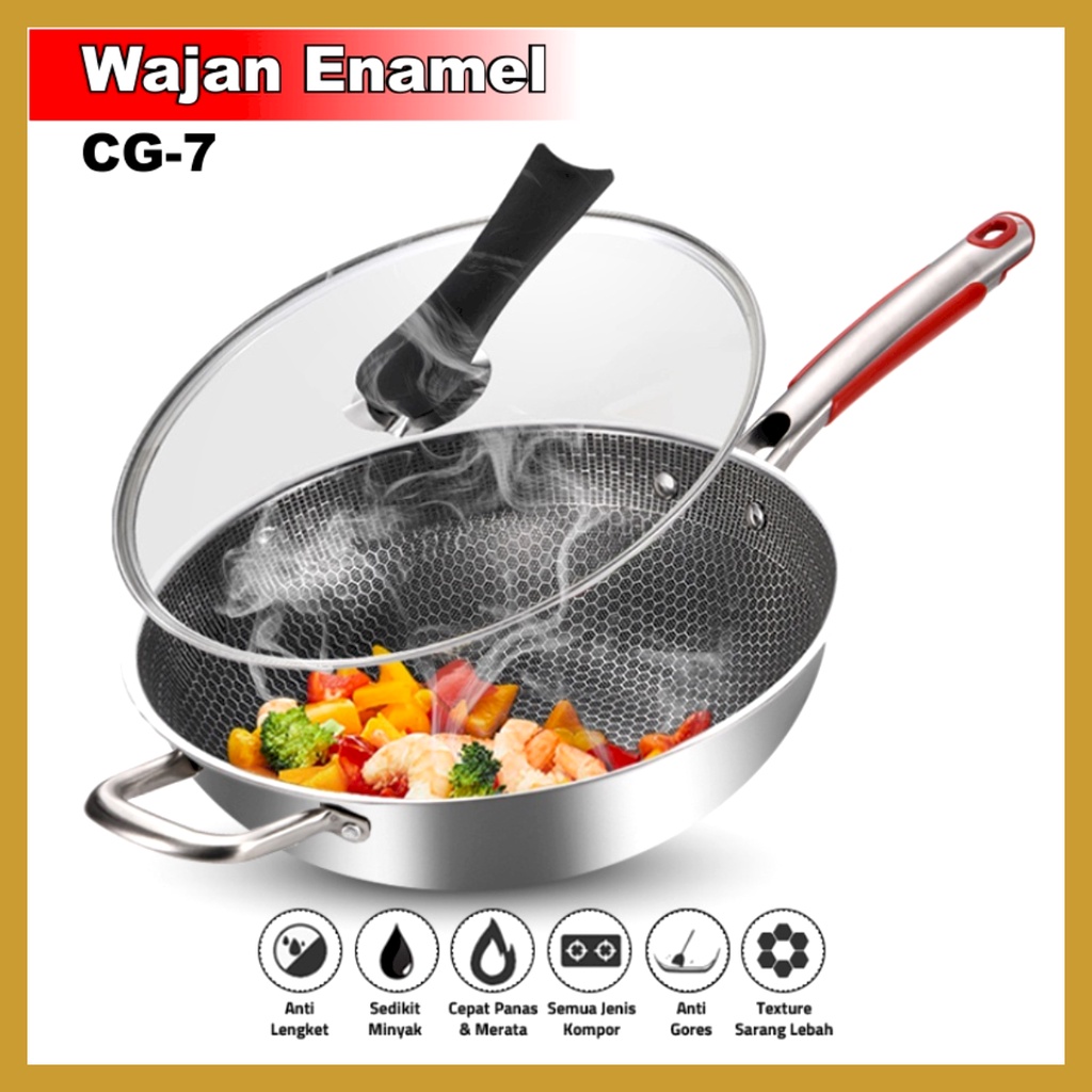 Wajan Penggorengan Stainless Steel Frying Pan Wajan Enamel Anti Lengket Wajan Kuali High Quality CG-7