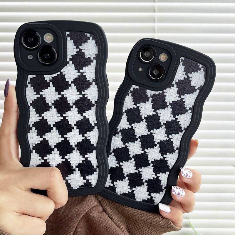 Fabric Pattern Wave Soft Case iP iPhone 6 6S 7 8 14 + Plus SE 2020 X XR XS Max 11 12 13 Pro Max Black Casing Apple
