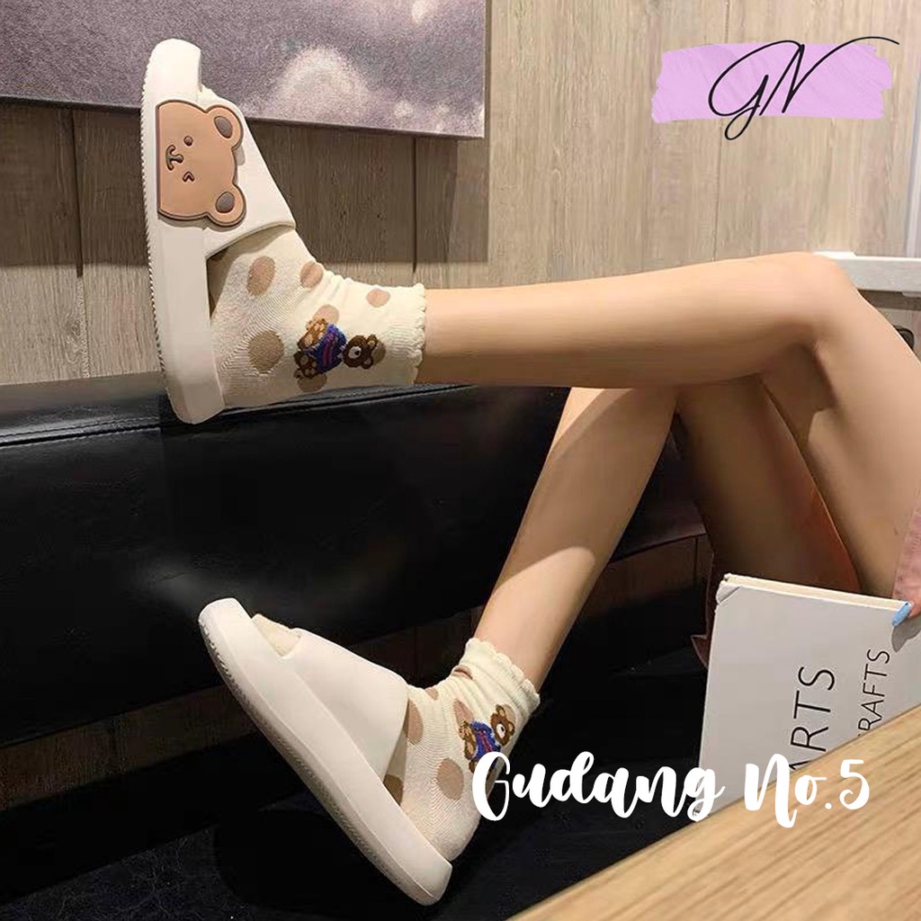 GN-2218-2 Sandal Slop Jelly Wanita Motif Teddy Bear Korean Style Import Yesplus PCU