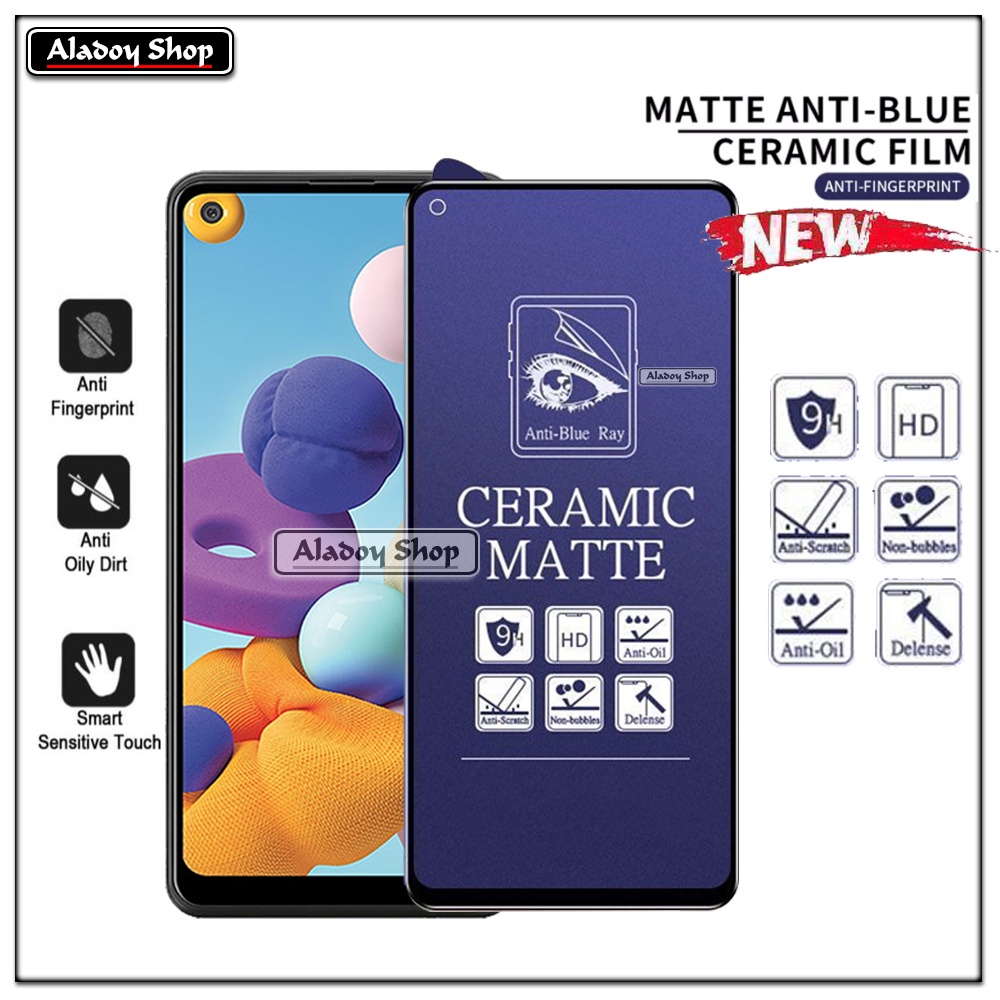 PAKET 3IN1 Anti Gores Blue Matte Anti Glare Samsung A21 + Tempered Glass Camera dan Skin Carbon