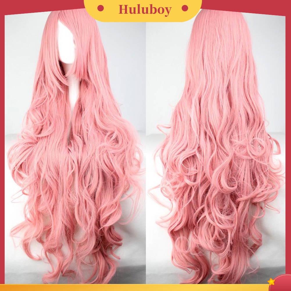 Rambut Palsu Wanita Model Panjang Keriting Warna Pink Untuk Pesta Cosplay