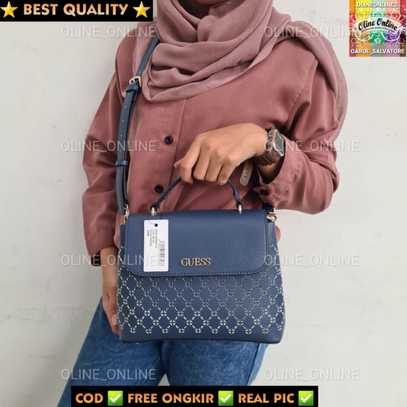 ( WODB )12.22 collection tas amara logo top handle selempang crossbody jinjing bolong bolong sosialita flap white pink blue black grey gb