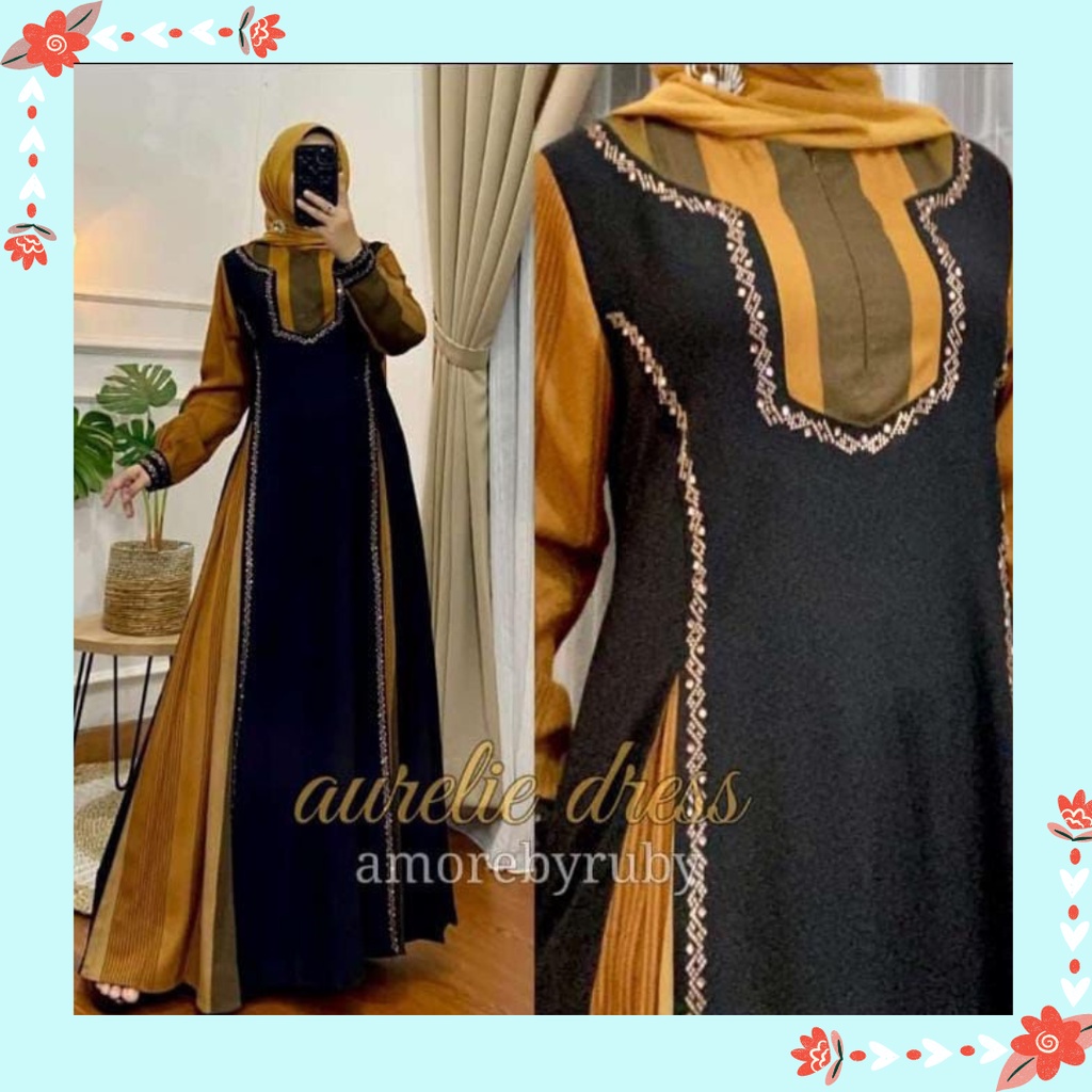 Gamis Wanita,Aurelie Dress,BahanHikmat Crape Combi Prada