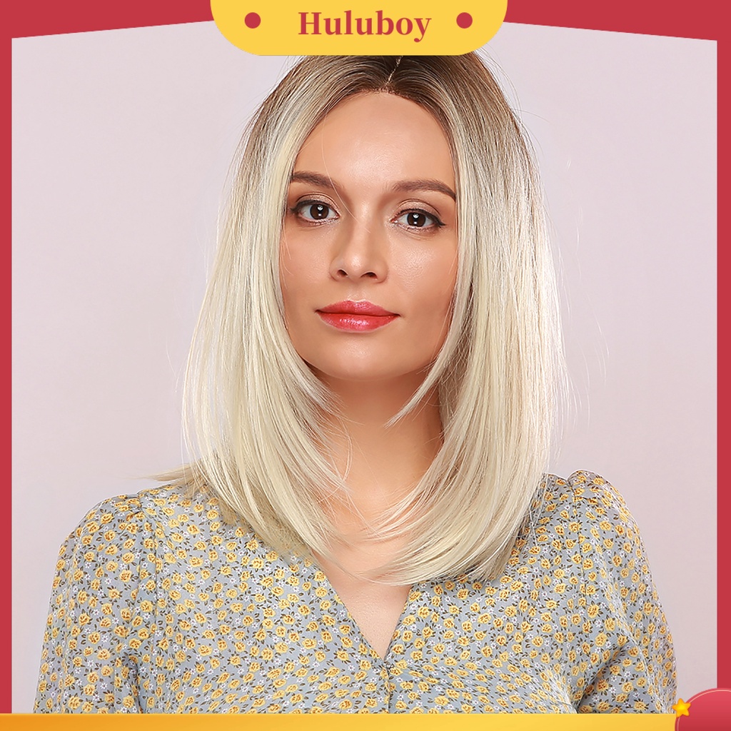 Wig Rambut Sintetis Model Pendek Lurus Natural Tahan Panas Ukuran 18 Inch Untuk Wanita