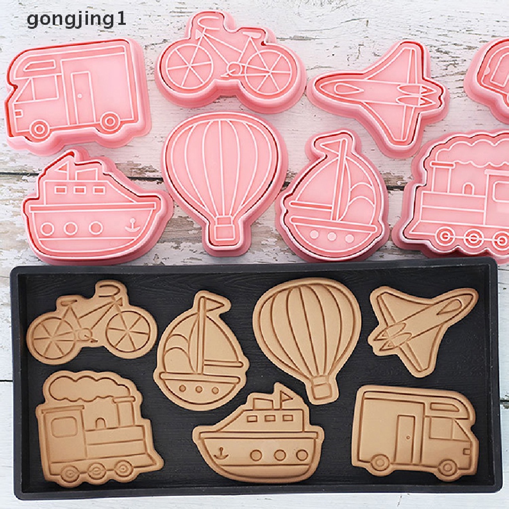 Ggg 8Pcs /set Kendaraan Teknik Mobil 3D Kartun Cookie Cetakan Biskuit Cutter Stamps DIY Fondant Plunger Kue Alat Dapur Baking Pastry Bakeware Baking Tool ID