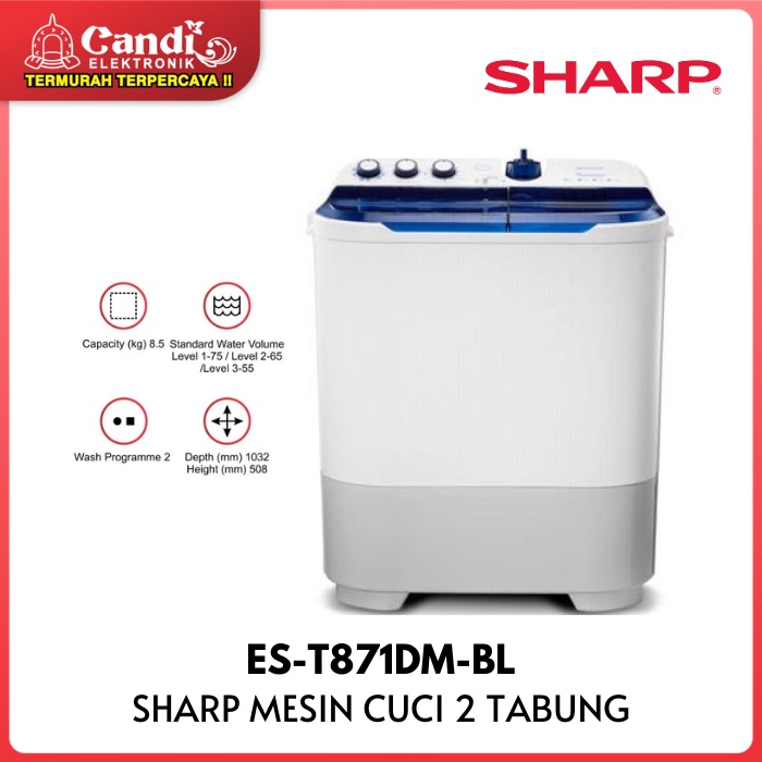 SHARP MESIN CUCI ES-T871DM-BL 8,5 KG TWIN TUB 2 TABUNG EST871DMBL ES T871DM BL