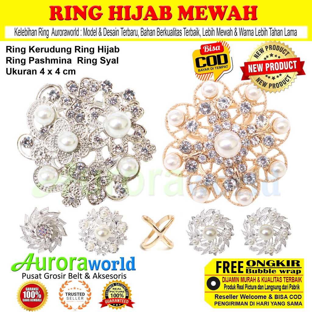 Auroraworld Ring Kerudung Ring Hijab Ring Syal Ring Pashmina Berlian Mewah Bros Cincin Jilbab aksesoris kerudung fashion wanita perhiasan muslim terbaru