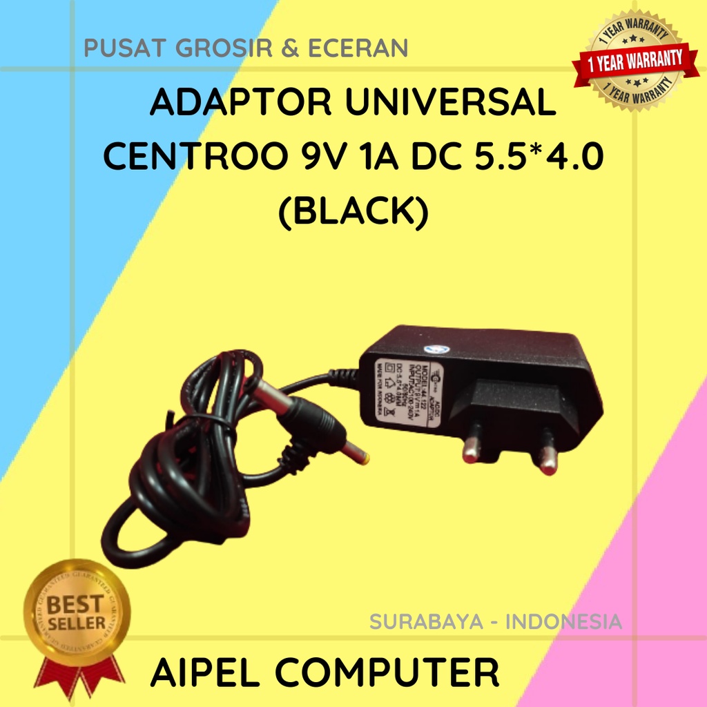 ADAPTOR UNIVERSAL CENTROO 9V 1A DC 5.5*4.0 (BLACK)