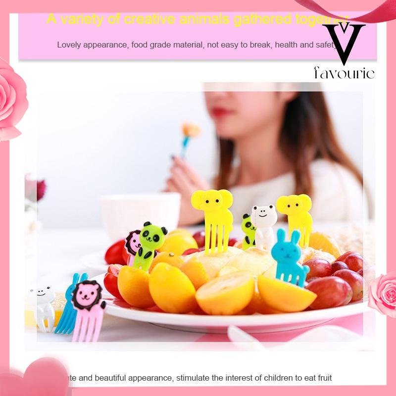 COD10pcs Animal Fruit Fork Mini Cartoon Children Snack Cake Dessert Food Fruit Pick Toothpick Lunches Decor-FA