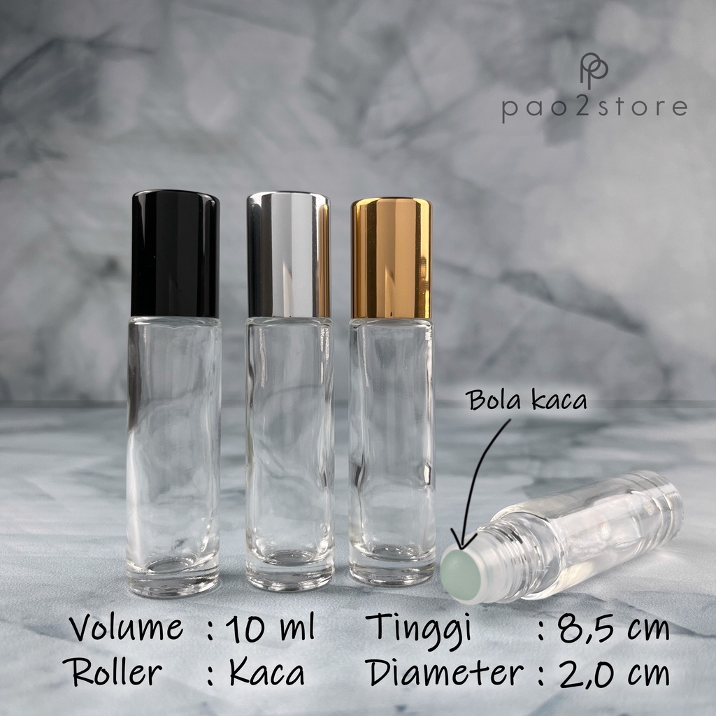 Botol Roll On 10ml Kaca Tebal Clear / Bening - Bola Kaca - Essential Oil Parfum Refillable