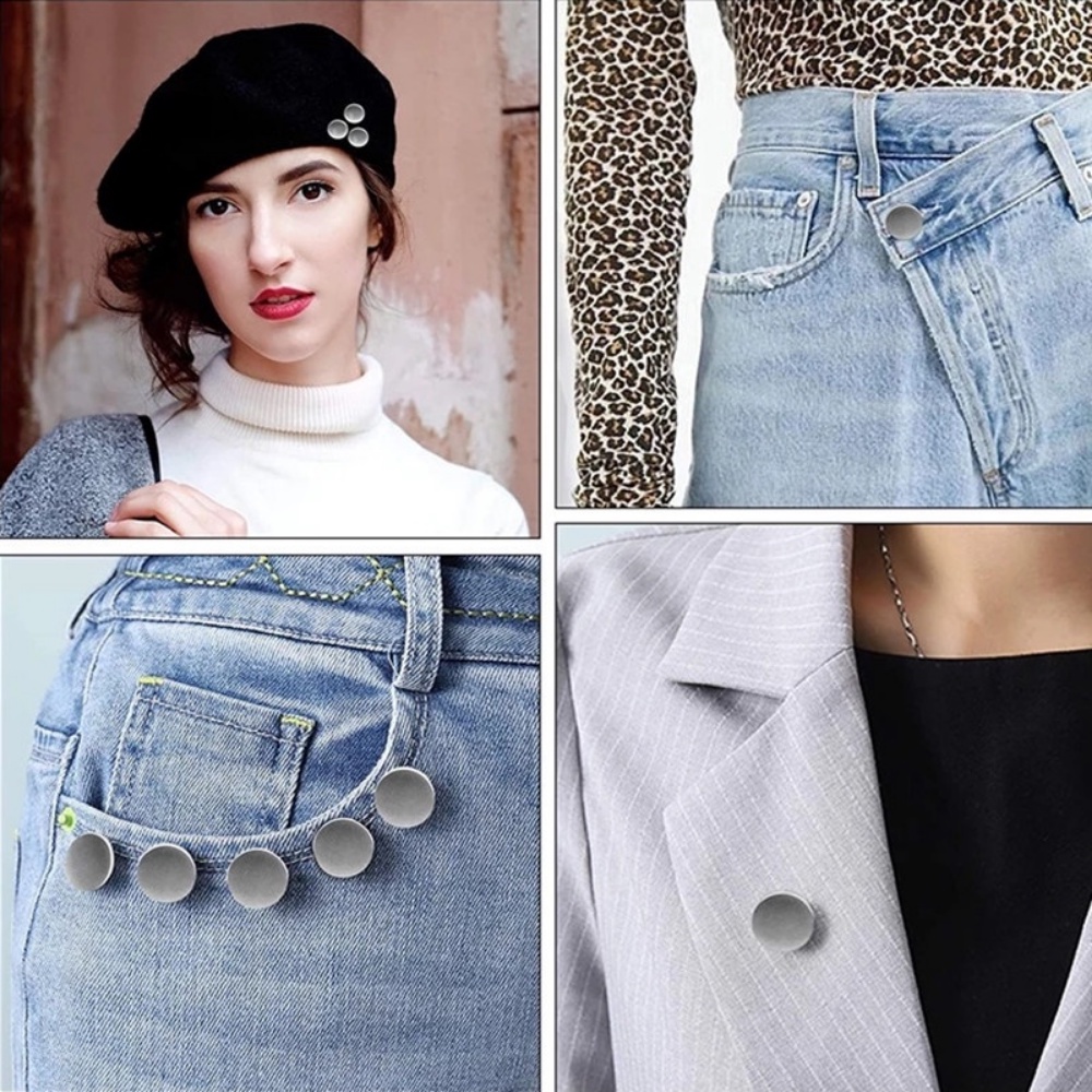 8pcs Adjustable Detachable Jeans Pin Buttons Nail Jahitan Bebas Retro Gesper Logam Untuk Aksesoris Tombol Pakaian DIY