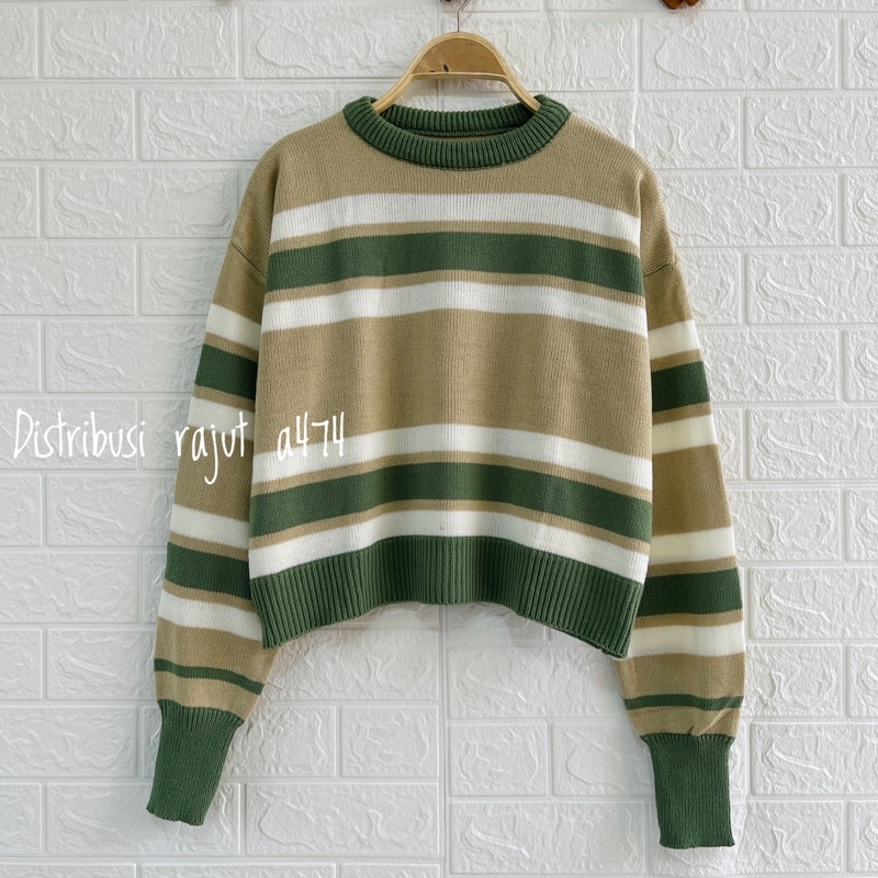 BICA KNITS SWEATER RAJUT CROP OVERSIZE MOTIF STRIPY BLASTER