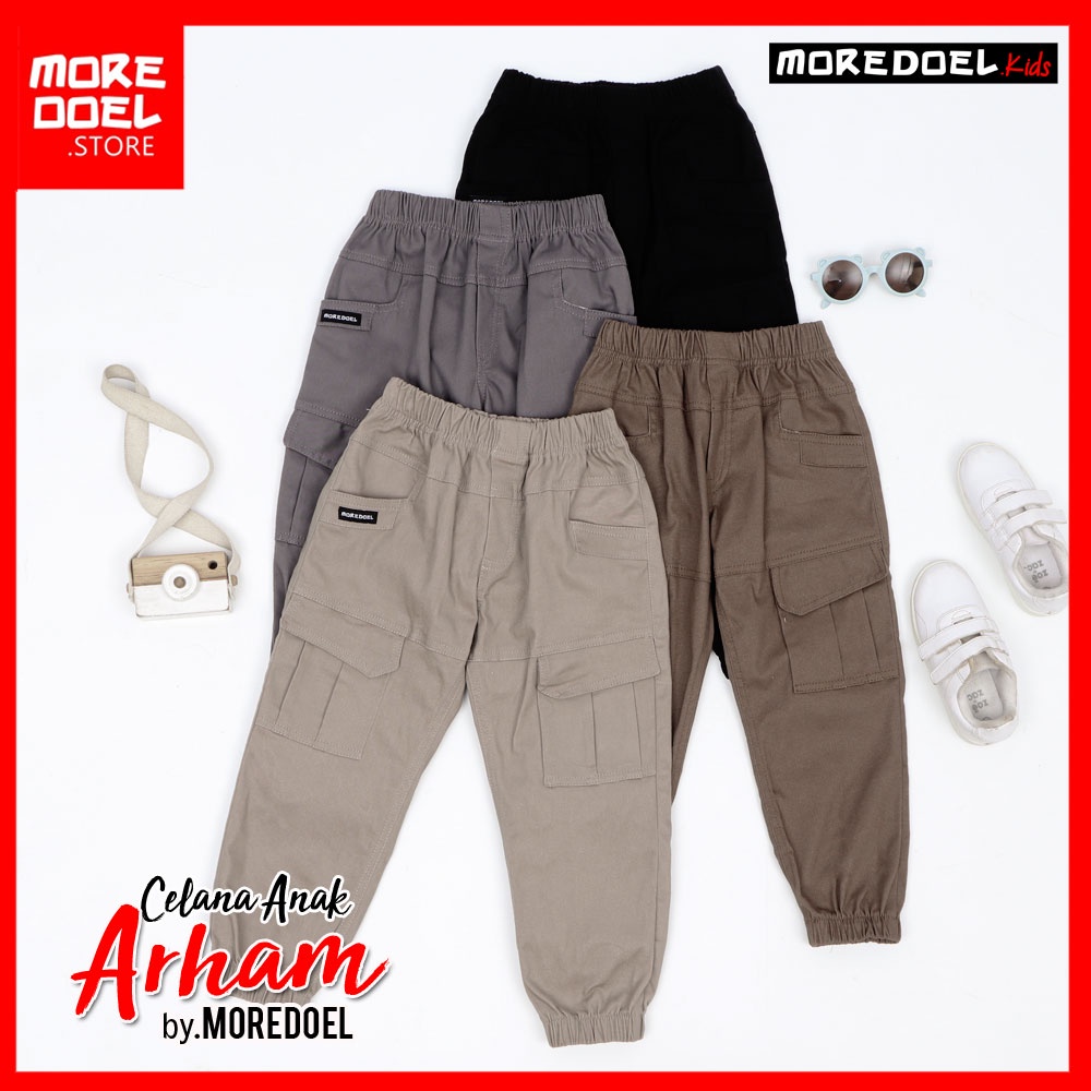 Celana Jogger Anak Chino Cargo Anak Arham Warna Mocca By Moredoel