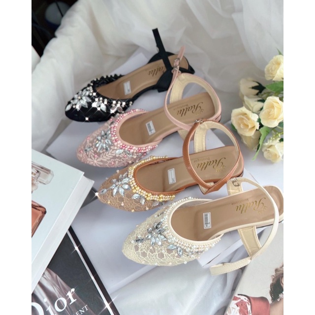 TERMURAH!!! Ballerina Heels 2cm New marwah Brukat payet mewah / sepatu pengantin / sepatu wanita / Wedding shoes / sepatu ballet