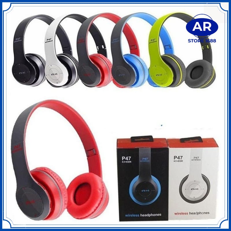 AR HEADPHONE BLUETOOTH P47 WIRELESS STEREO PRO BASS / HEADSET/HANDSFREE P47 BANDO GAMING WIRELESS