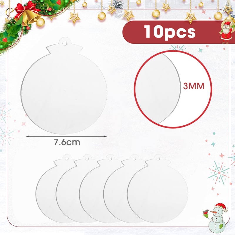 10pcs Akrilik Bening Bulat Disc Natal Ulang Tahun Tahun Tahun Baru Dekorasi Anak Lucu DIY Craft Writable Hias Liontin Pohon Natal Kunci Tas Sekolah Gantung Ornamen