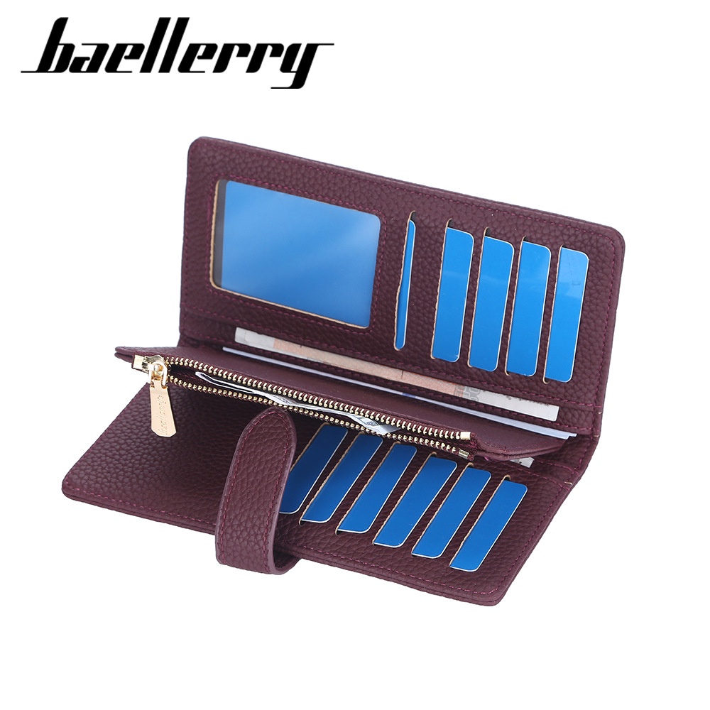 DOMPET LIPAT PANJANG WANITA BAELLERRY ORIGINAL KULIT BURGUNDY KESACHI WA618M2 IMPORT KOREA SLOT KARTU RESLETING UANG KOIN BRANDED REMAJA KEKINIAN PREMIUM CEWEK MURAH BATAM