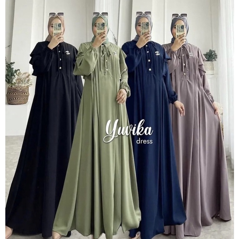 Yuvika Dress Gamis Wanita Bahan Crinkle Airflow Premium Gaun Pesta Wanita Dress Polos Termurah Dress