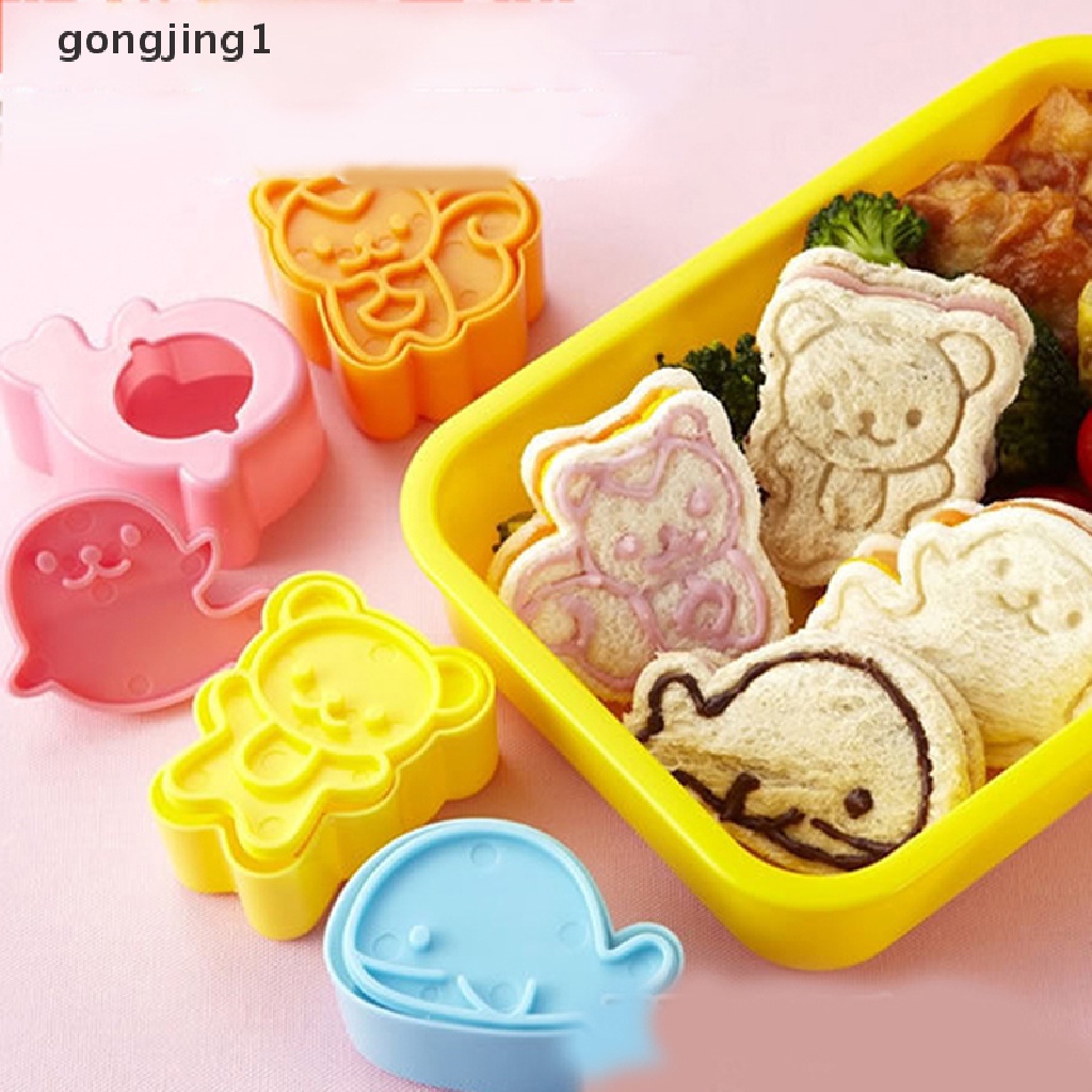 Ggg 4Pcs /Set Cute Samll Dolphin Samll Seal Squirrel Bear Sandwich Cookie Mold Pemotong Pemotong Cookie Kue Kering Decorag Cetakan Alat Cetakan Mini Sandwich Die Rice Ball Mold Kitchen Tools ID