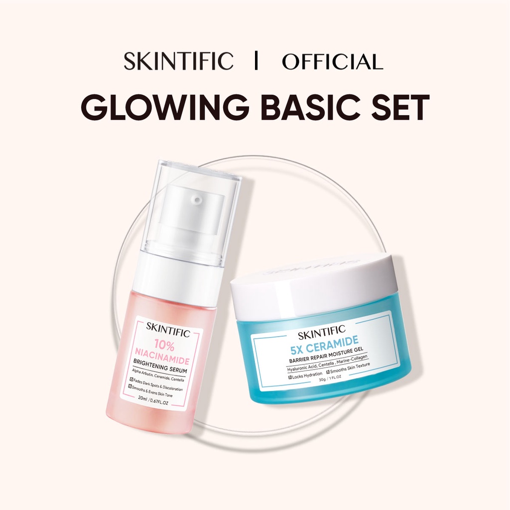 SKINTIFIC - Glowing Barrier Set / 10% Niacinamide Brightening Serum Serum Mencerahkan & 5X Ceramide Barrier Repair Moisture Gel Pelembab Wajah