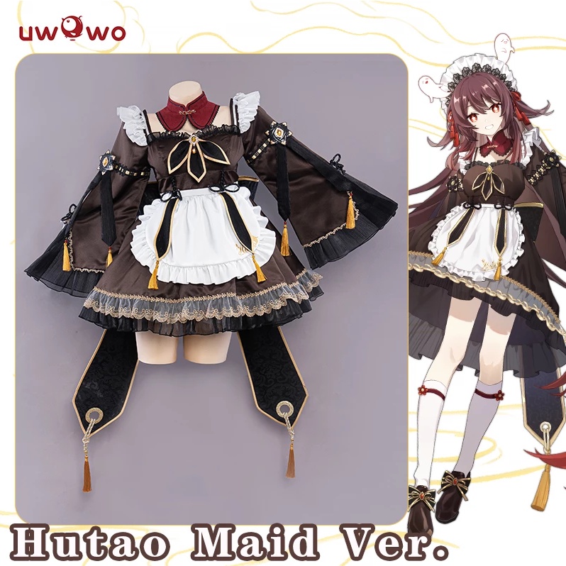 In Stock UWOWO Game Genshin Impact HuTao Cosplay Hu Tao Costume Halloween Costume Maid Costume Chris