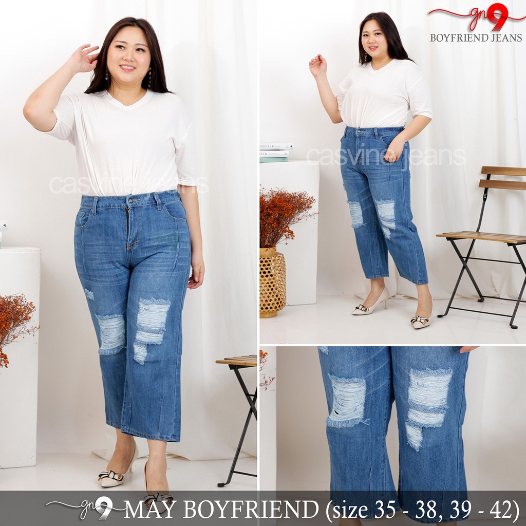 CASVINEJEANS | Celana Boyfriend Wanita Cewek BF MAY Bigsize Jumbo Ripped Non Stretch Mom Jeans