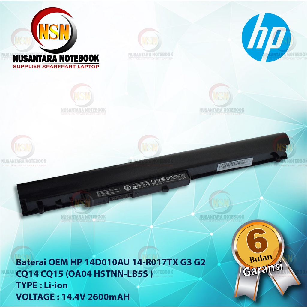 Baterai HP OEM LB5S OA04 HSTNN-LB15 14-D010AU 14-R017TX Laptop Pavilion 14 14.4V 2600mAh