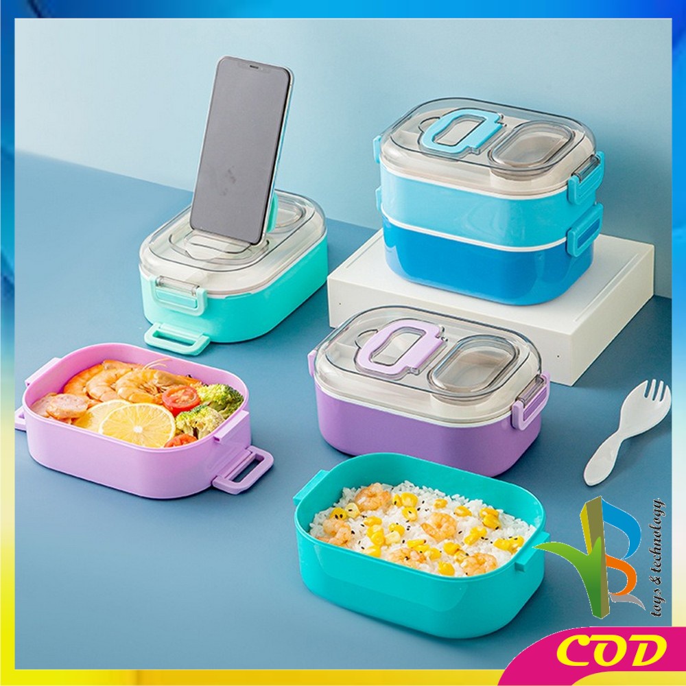 RB-C696 Tempat Makan Set 2 Tingkat Anti Tumpah / Lunch Box Susun Free Sendok Portable / Kotak Bento Tingkat Dengan Pegangan Set BPA FREE  VARIASI