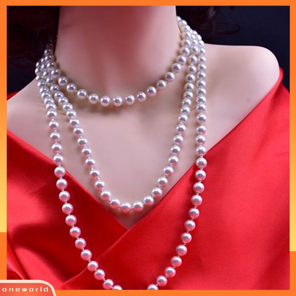 [ONE] Kalung Mutiara Imitasi Charming Sleek Glass Cluster Kalung Mutiara Simulasi Panjang Untuk Anniversary