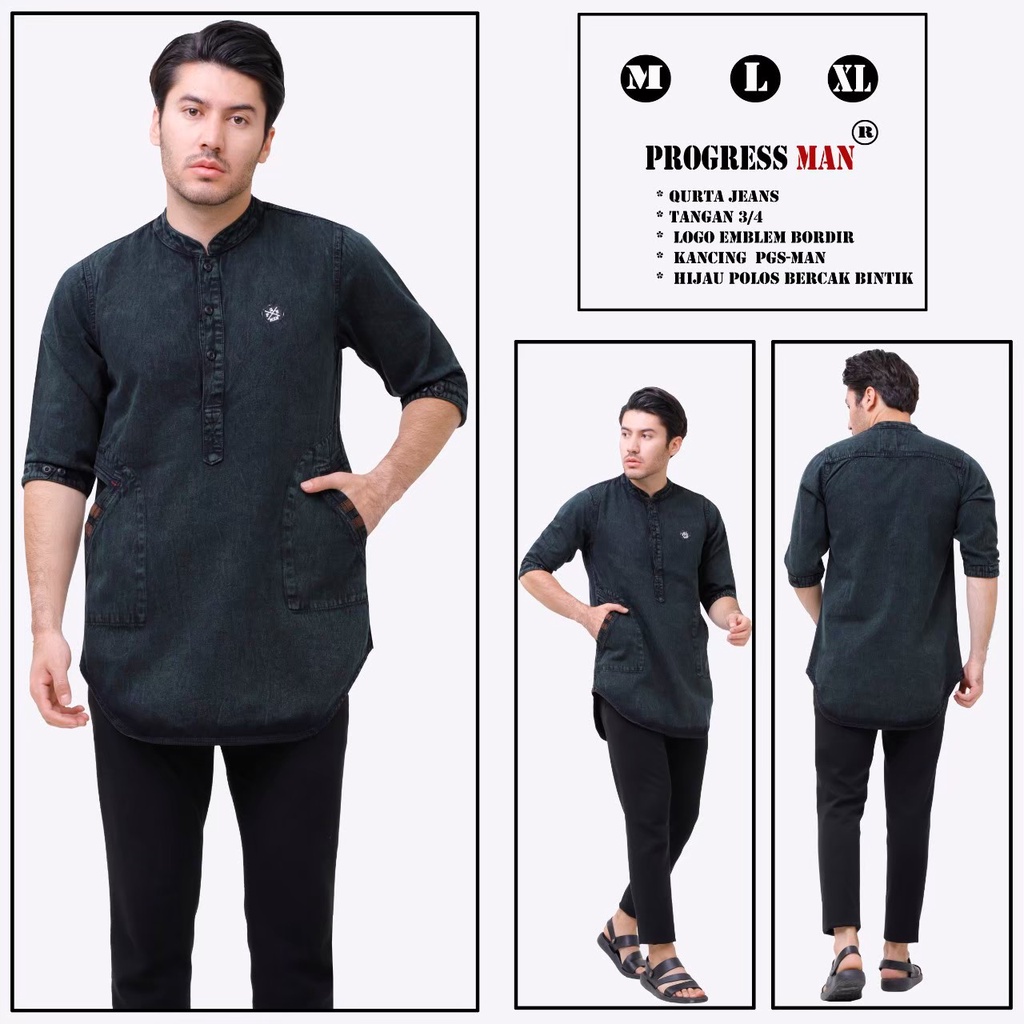 Baju koko pria denim polos trendy/koko pria denim new original