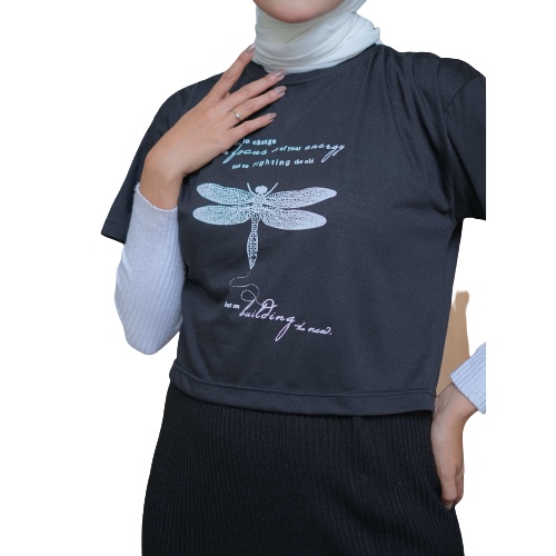CUCI GUDANG Baju Atasan Wanita Terbaru Kaos Crop Top Wanita COTTON DRAGONFLY